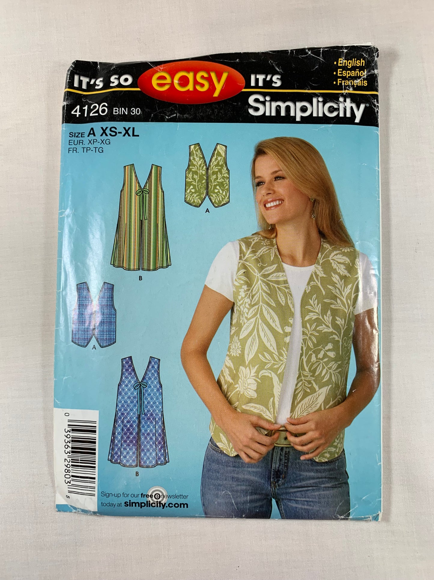 Simplicity Sewing Pattern 4126 Misses' Vests, Sleeveless, Tie Front, Two Lengths, 2 Variations, Size 6-24, Uncut, 2008