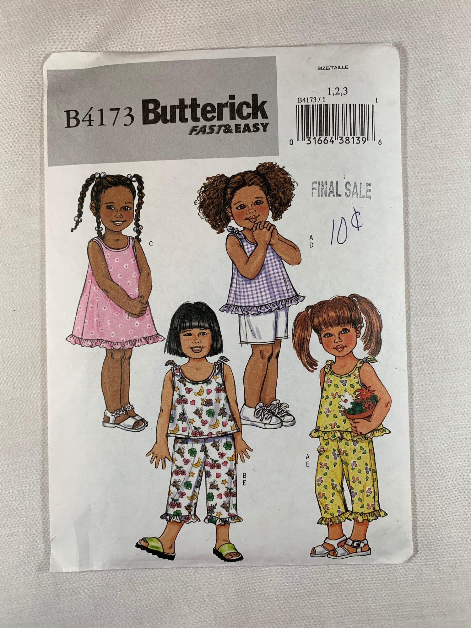 Butterick Sewing Pattern B4173 Girls' Top, Dress, Shorts, Pants, Shirt, Size 1-3, Uncut, 2004