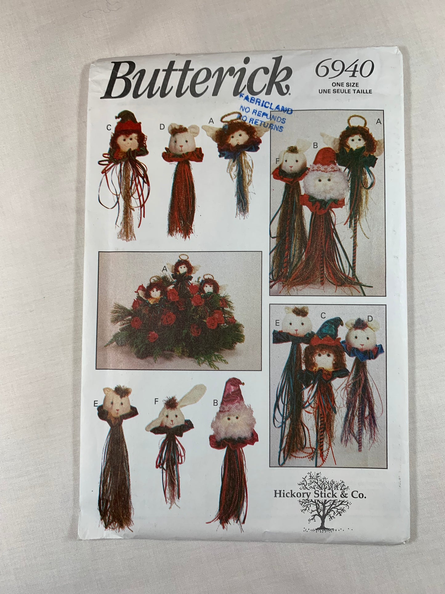 Butterick Sewing Pattern 6940 Craft Christmas Ornaments, Bear, Cat, Bunny, Angel, Elf, Santa, Centerpiece, Decorations, Uncut, Vintage 1993