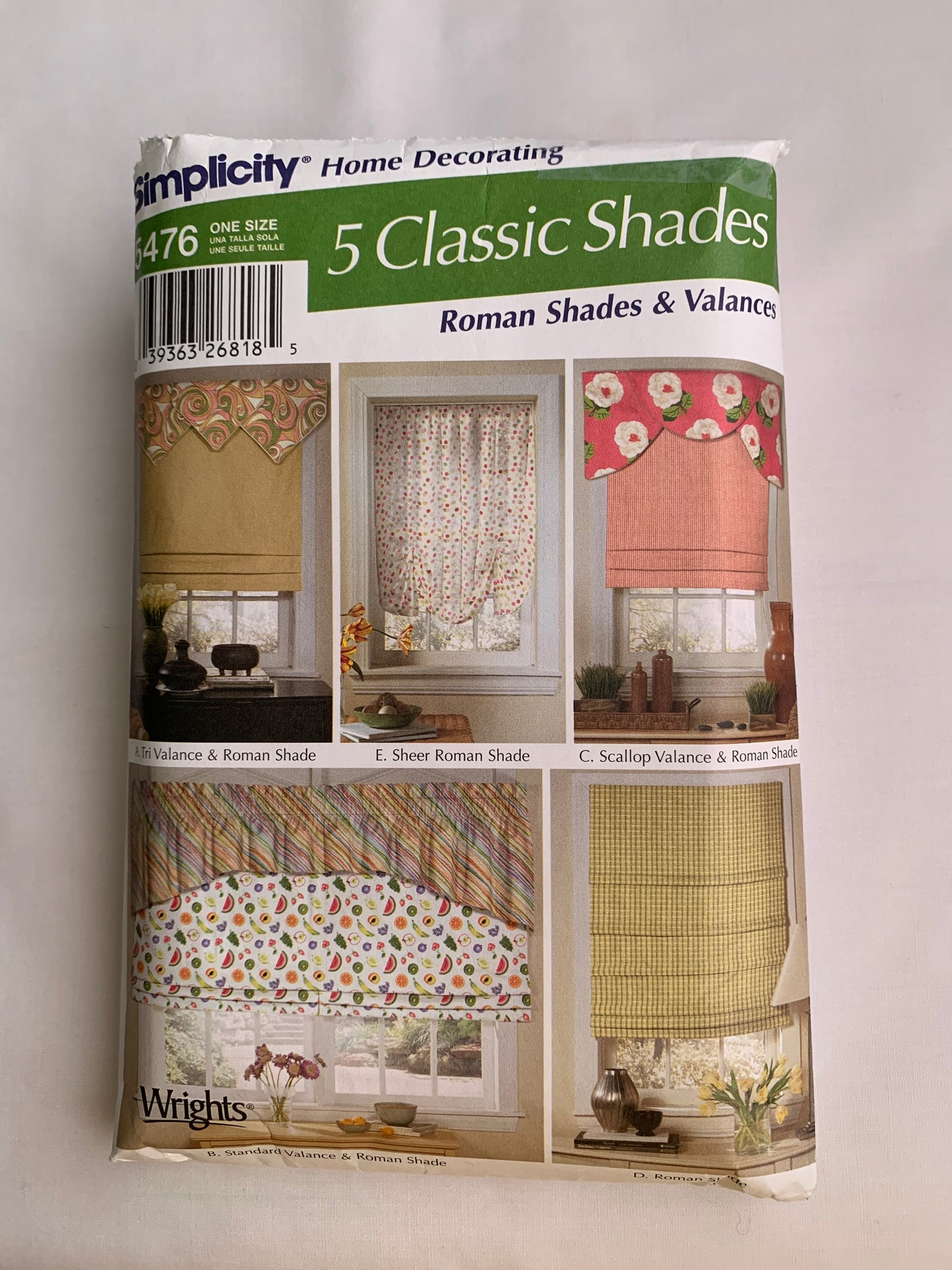 Simplicity Sewing Pattern 5476 Window Treatments, Coverings, Curtains, Valances, Ruffle, Drapes, Drapery, Hangings, Coverings, Roman Shades, Cut, 2003