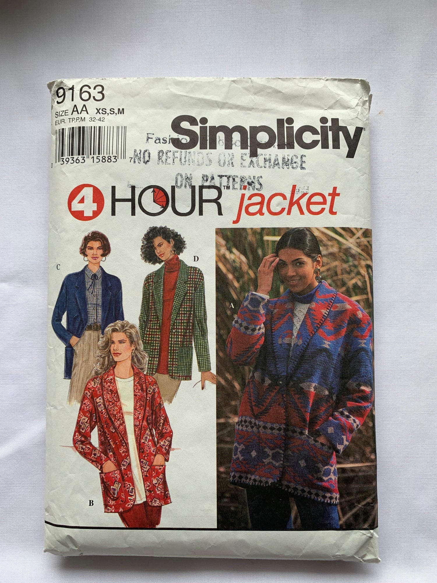 Simplicity Sewing Pattern 9163 Misses' Jackets, Relaxed Fit, Shawl Collar, Pockets, Long Sleeves, Size 6-12, Cut, Vintage 1996