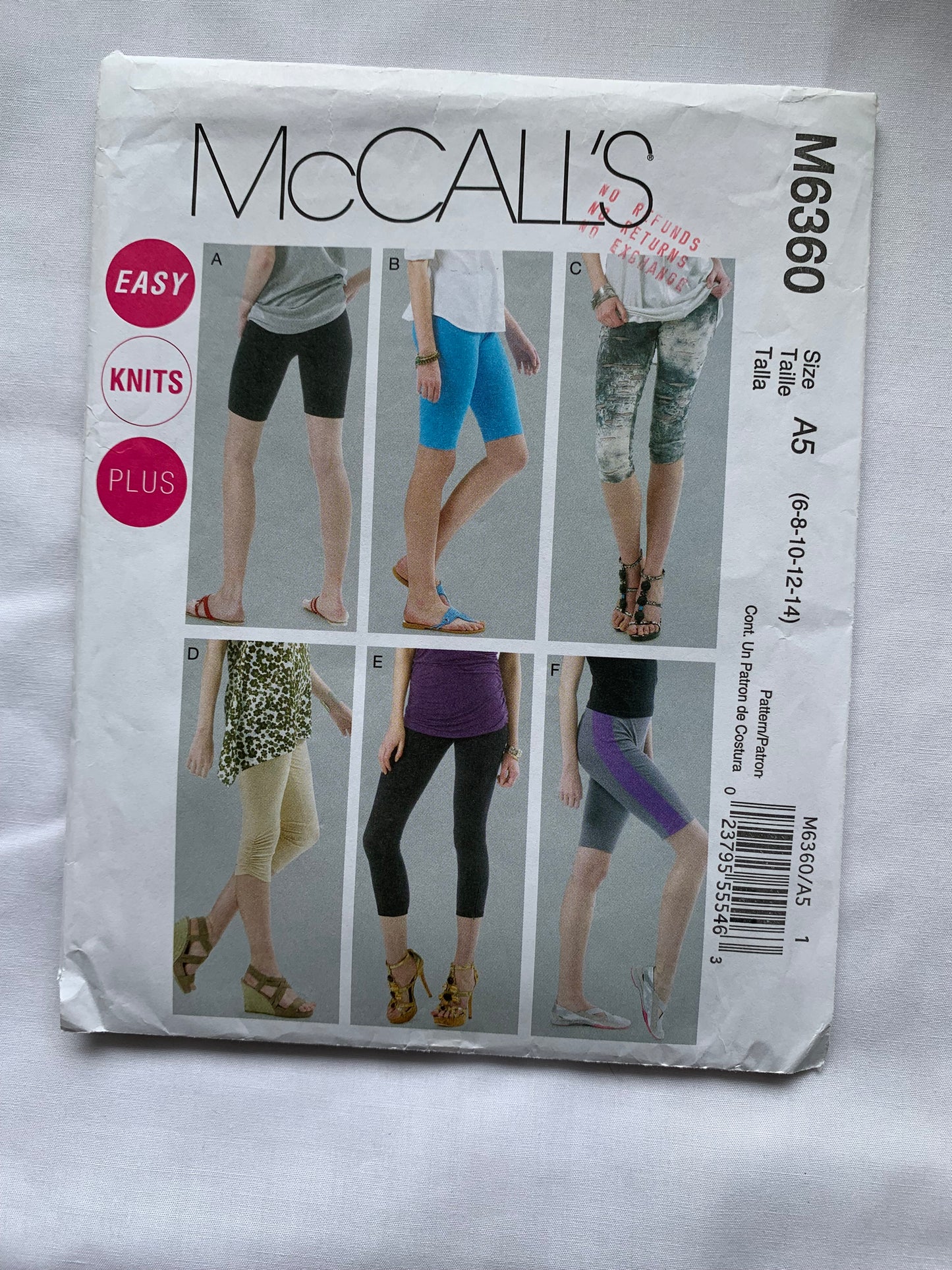 McCall's Sewing Pattern M6360 Misses' Leggings, Four Lengths, Close-Fitting, Pull-On, Elastic Waist, Side Panel, Size 6-12, Cut, 2011