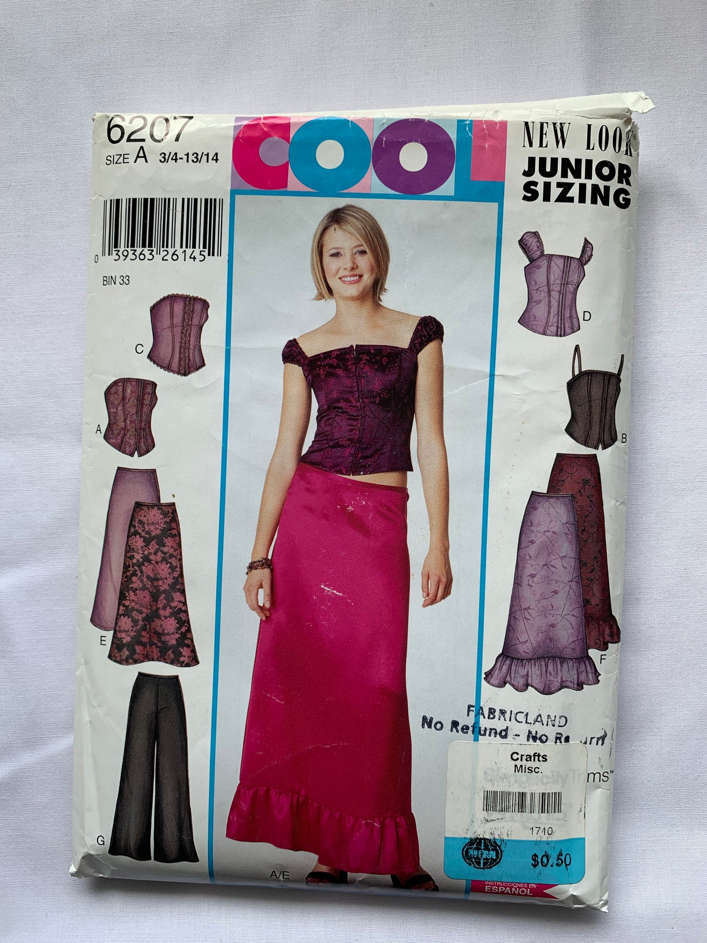 implicity New Look Sewing Pattern 6207 Misses'/Junior Top, Pants, Skirt, 7 Variations, Size 3-14, Cut, Vintage 1999