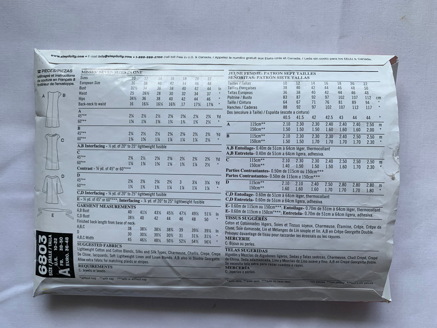 Simplicity New Look Sewing Pattern 6803 Misses' Dress, Tunic, Sleeveless, Long/Short Sleeves, Two Lengths, 5 Variations, Size 10-22, Cut, 2011