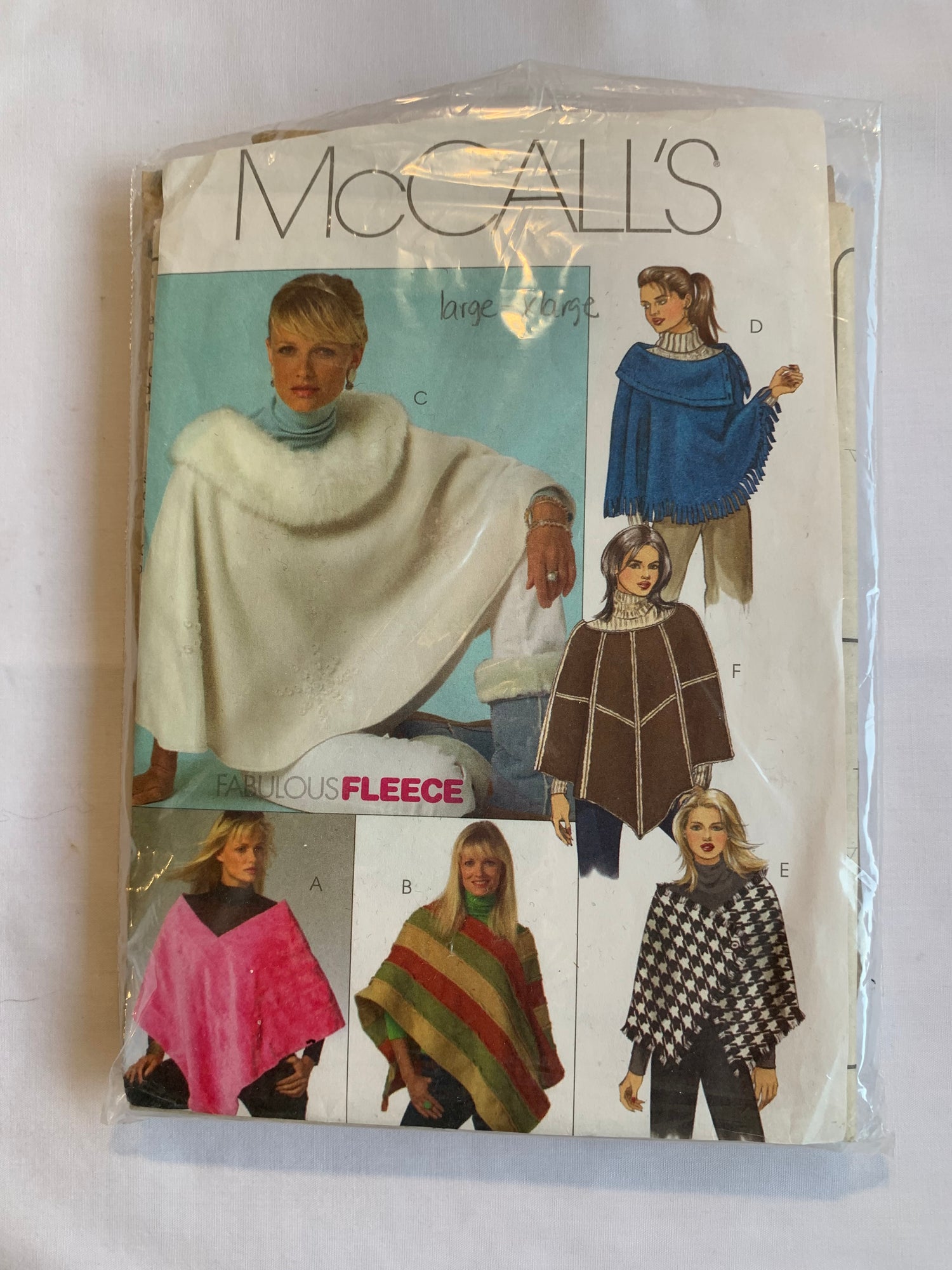 McCall's Sewing Pattern M4976 Misse's Ponchos, Neck Variations, 6 Variations, Collar, Fringe, Size 16-22, Cut, 2006