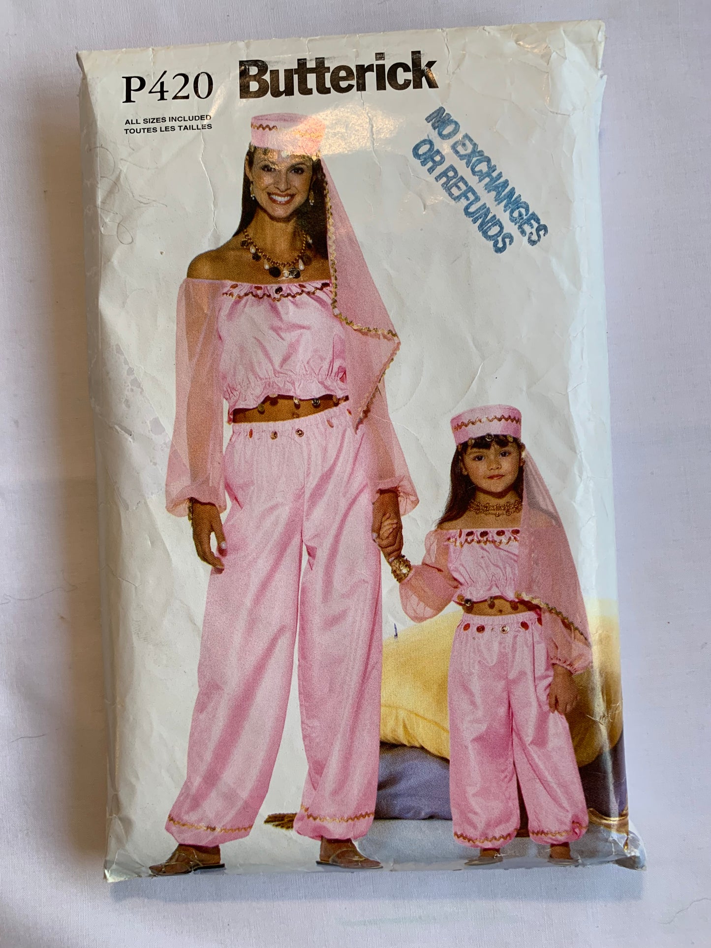 Butterick Sewing Pattern P420 Misse'/Girls' Costumes, Halloween, Genie, Semi-Fitted, Pullover, Sleeves, Top, Pants, Hat, Girls' Size 2-8, Misses' Size 6-10, Cut, 2000