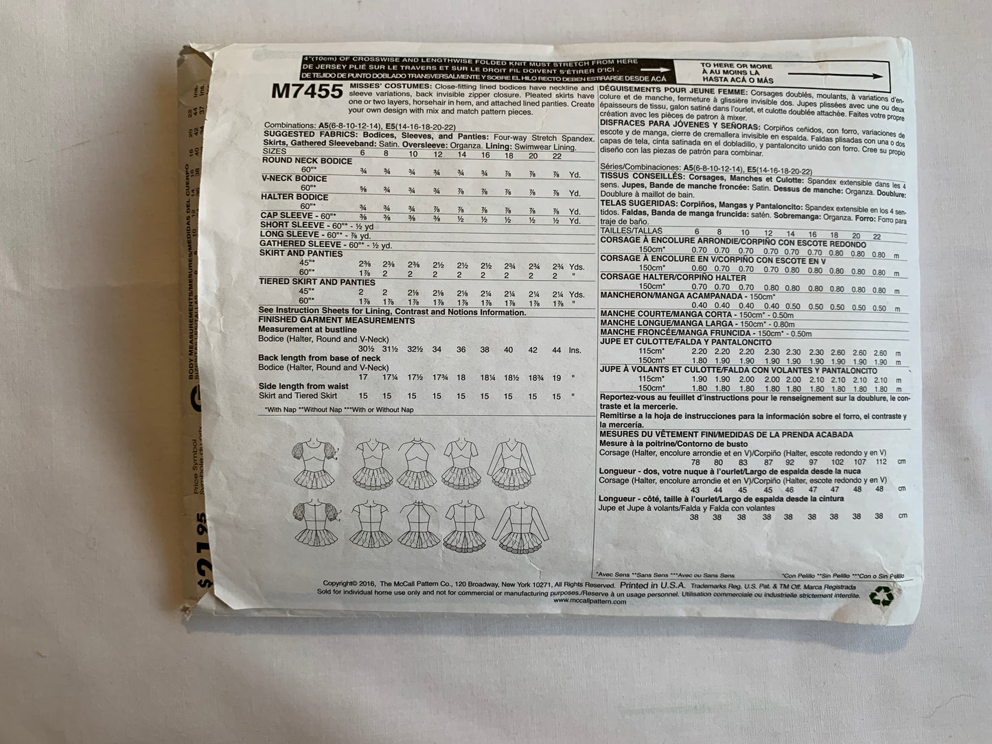 McCall's Yaya Han Sewing Pattern M7455 Misses' Costume, Halloween, Misses' Skirt, Panties, Long/Short Sleeves, Tiered, Neck Variations, Size 6-12, Cut, 2016