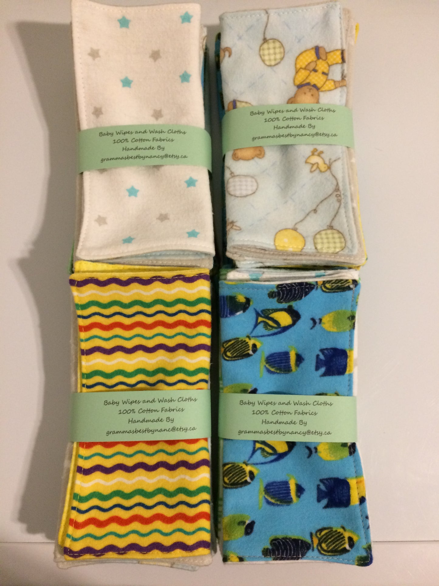 Washcloths/Wipes, Flannelette, Reversible, Environmentally Safe, 100% Cotton, Handmade, Gift, Baby, Facial Cleansing, Eco-Friendly, Re-Usable