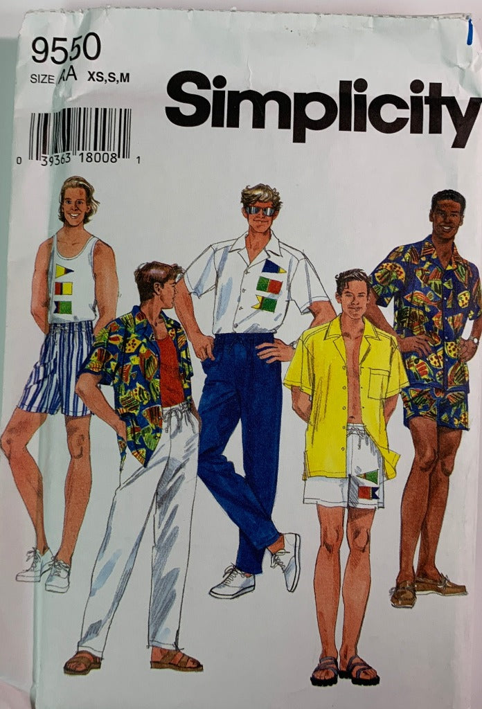 Simplicity 9550, Men's Separates, Top, Pants, Shorts, Size XS-M, Uncut, Vintage 1995