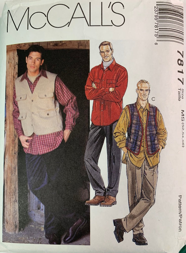 McCall's 7817, Men's Unlined Vest, Shirt, Pants, Size 52-56, Uncut, Vintage 1995