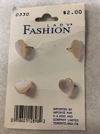 Vintage Lady Fashion Buttons, Shank, White, Flat, White/Peach Hearts, Various Sizes, Shiny, Sewing, Scrapbooking, Crafts, Round, 12mm