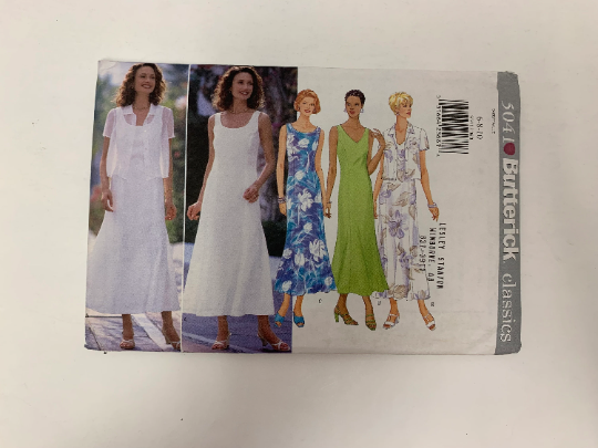 Butterick Sewing Pattern 5041 Misses' Dress, Top, Semi-Fitted, Collar, Close-Fitting, Flared, Sleeveless, Zipper, Size 6-10, Uncut, Vintage 1997