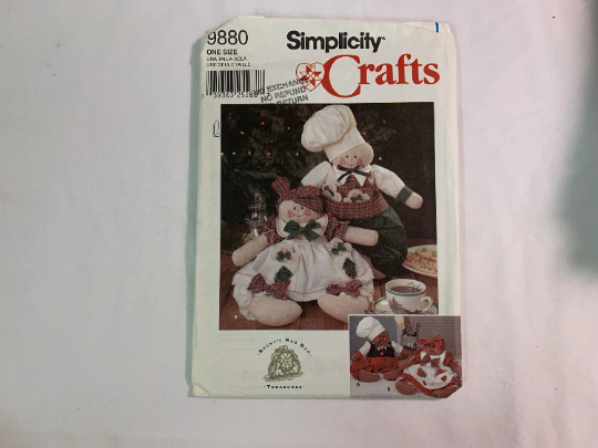 Simplicity Sewing Pattern 9880 16 Inch Gingerbread People, Clothes, Body, Shirt, Hat, Dress, Bloomers, Collar, Apron, Pockets, Cut, 2001