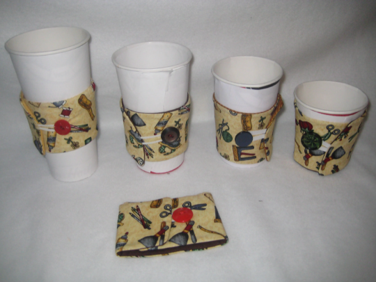 Coffee Cup Cozy, Take Out Cups, Homemade Cloth Cozy Cup Holder, Dog Lovers, Music, Mug Cozy, Adjustable Cozy Cover, Beverage Sleeve, Buttons