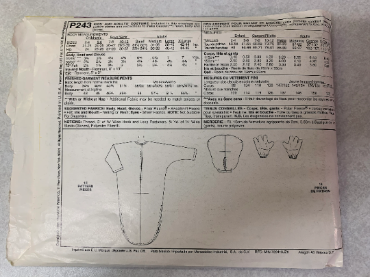 McCall's Sewing Pattern P243 Adult's Costume, Casper, Head, Body, Gloves, Ghost, Halloween, Party, Adults Size S-XL, Uncut, Vintage 1995