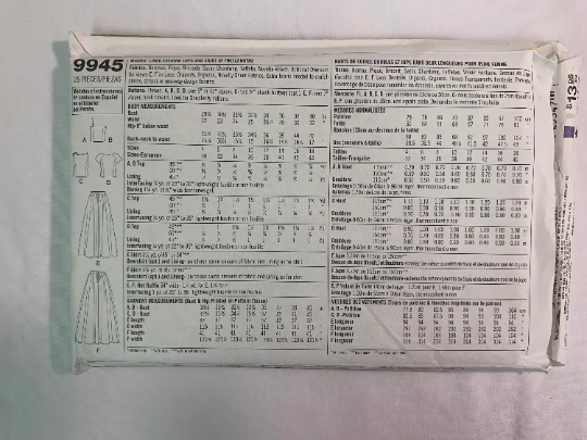 Simplicity Sewing Pattern 9945 Misses' Lined Evening Tops, Full Skirts, Two Lengths, Zipper, Short Sleeves, Sleeveless, Size 12-18, Uncut, 2001