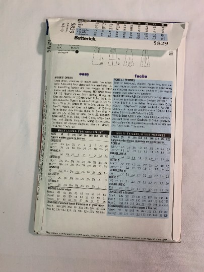 Butterick Sewing Pattern Donna Ricco 5829 Misses' Dress, Lined, Two Lengths, A-line, Zipper, Loose-Fitting, Cap Sleeves, Sleeveless, Size 6-10, Uncut, Vintage 1998