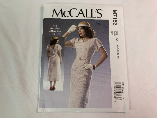 McCall's Sewing Pattern M7153 Misses' Dress, Belt, Semi-Fitted, Zipper, Short Cap Sleeves, Below Knee Length, Size 8-14, Cut, 2015