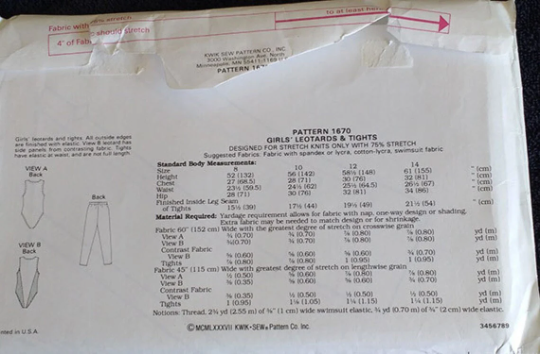 KWIK 1670 Girls' Leotards, Tights, Size 4-14, Uncut, Vintage 1998