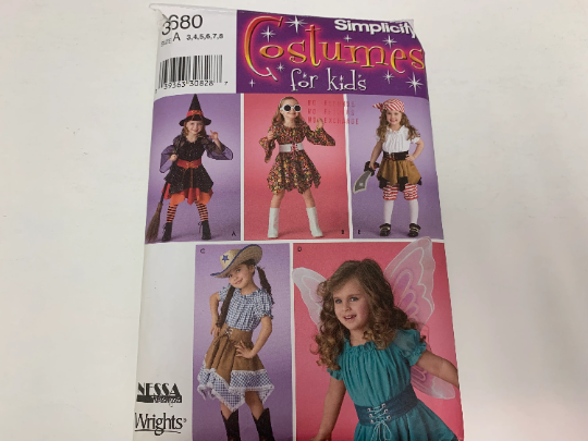 Simplicity Sewing Pattern 3680, Girls' Child's Costumes, Witch, Go Go Dancer, Pirate, Cowgirl, Fairy, Hat, Dress, Shorts, Size 3-8, Cut, 2007