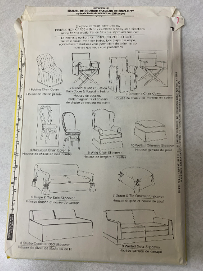 Simplicity Sewing Pattern 119, Crafts, Chair Sipcovers, Bentwood, Drape, Ottoman Director's Uncut, Vintage 1981