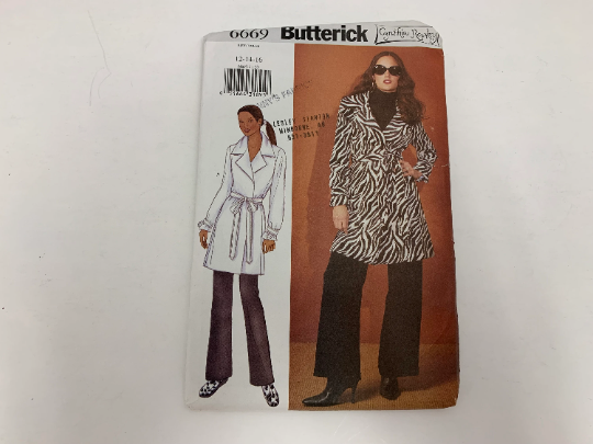 Butterick Sewing Pattern 6669 Misses' Jacket, Coat, Belt, Fitted, Collar, Long Sleeves, Princess Seams, Wrap, Size 12-16, Uncut