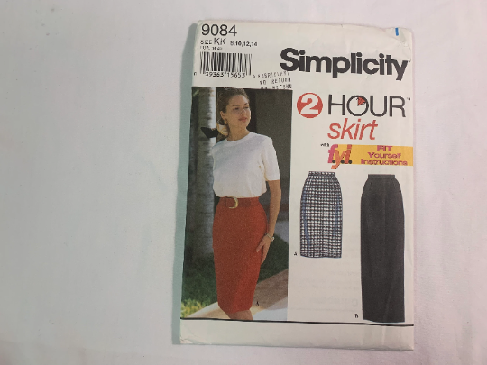 Simplicity Sewing Pattern 9084 Misses' Skirt, Two Lengths, Ladies, Zipper, Waistband, Pleats, Slim, Knee/Ankle Lengths, Size 8-14, Uncut, Vintage 1996