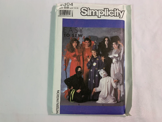 Simplicity Sewing Pattern 9304 Six Childrens'/Boys'/Girls' Costume, Halloween, Devil, Ghost, Wizard, Ninja, Hood, Vampiress, Frankenstein, Size 22-32, Uncut, Vintage 1989