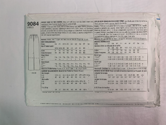 Simplicity Sewing Pattern 9084 Misses' Skirt, Two Lengths, Ladies, Zipper, Waistband, Pleats, Slim, Knee/Ankle Lengths, Size 8-14, Uncut, Vintage 1996
