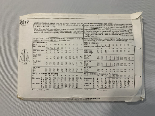 Simplicity Sewing Pattern 9317 Misses' Skirt, Three Lengths, Flared, Fitted Yoke, Zipper, Pockets, Waistband, Ladies, Size 8-12, Cut, Vintage 1989