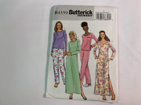 Butterick Sewing Pattern B4359 Misses' Petite Top, Gown, Pants, Semi-Fitted, Long Sleeves, Pockets, Side Slit, Size 4-14, Uncut, 2004