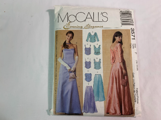 McCall's Sewing Pattern 3571 Misses'/Miss Petites Lined Halter Tops, Skirt, Zipper, Floor Length, Evening Gown, Full Skirt, Sleeveless, Size 18-20, Cut, 2002