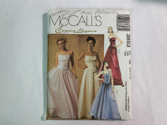 McCall's Sewing Pattern 3853 Misses' Lined Halter Tops, Skirt, Zipper, Floor Length, Evening Gown, Full Skirt, Sleeveless, Size 6-12, Cut, 2002