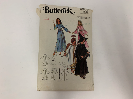 Butterick Sewing Pattern 4938 Girls' Costumes, Halloween, Fairy Godmother, Princess, Angel, Witch, Size 6, Cut, Vintage 1980