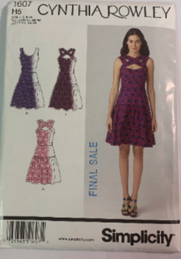 Simplicity Sewing Pattern 1607 Cynthia Rowley, Misses' Dress With Bodice Variations, Flared Skirt, Criss-Cross Back, Size 6-14, Cut, 2013