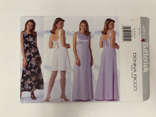 Butterick Sewing Pattern 4844 Misses' Dress, Three Lengths, Zipper, Close Fitting, Flared Skirt, Raised Waist, Back Straps, Size 6-12, Uncut, Vintage 1997