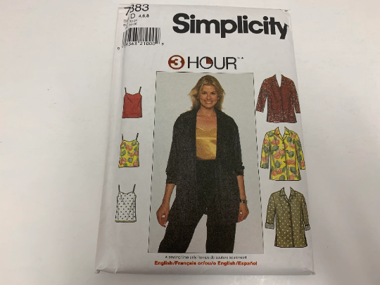 Simplicity Sewing Pattern 7883 Oversized Shirt, Camisole, Shoulders Straps, Pullover, Side Slits, Front Buttons, Size 4-8, Uncut, Vintage 1997