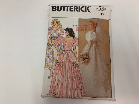 Butterick Sewing Pattern 3685 Misses' Bridal Gowns, Bridesmaids' Dress, Size 12, Cut, Vintage 1986