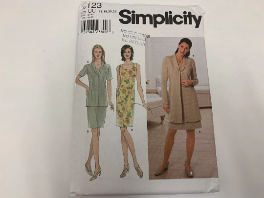 Simplicity Sewing Pattern 9123 Misses'/Miss Petite Dress and Lined Jacket, Fitted, Sleeveless, Zipper, Scalloped Collar, Dart, Size 16-22, Cut, 2000
