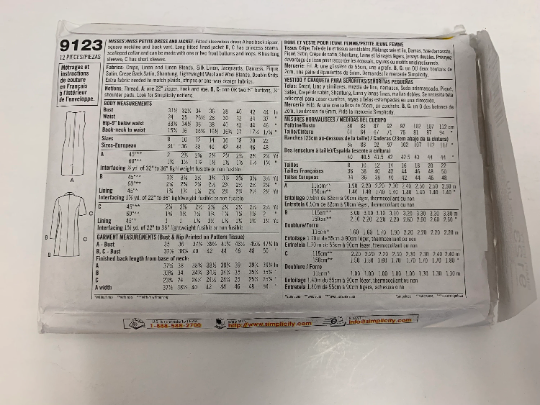 Simplicity Sewing Pattern 9123 Misses'/Miss Petite Dress and Lined Jacket, Fitted, Sleeveless, Zipper, Scalloped Collar, Dart, Size 16-22, Cut, 2000