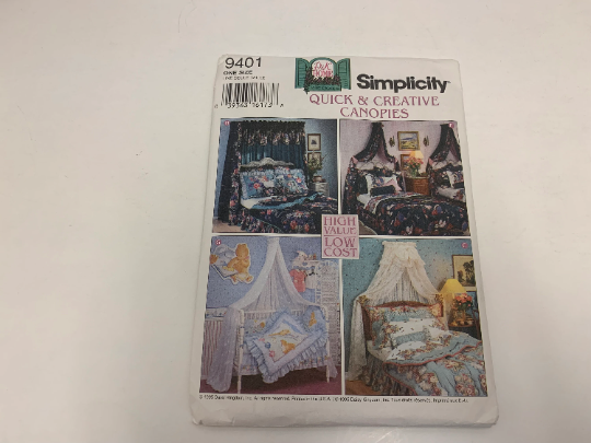 Simplicity Sewing Pattern 9401 Quick & Creative Canopies, Tiebacks, Pavillion, Baldaquin, Ruffled Scalloped Valance, Classic, Uncut, Vintage 1995