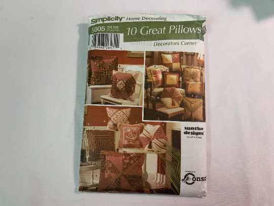 Simplicity Sewing Pattern 5605 Home Decor, Pillow Covers, 9 Variations, Square, Various Designs, Bows, Ruffles, Fringe, Uncut, 2003