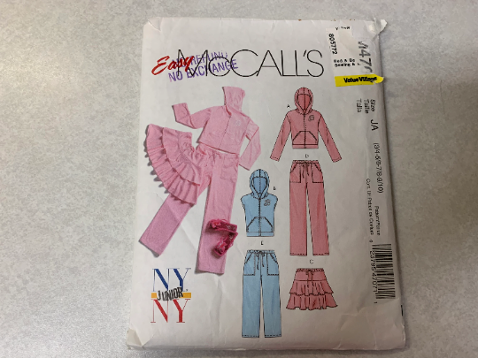 McCall's Sewing Pattern M4707 Girls' Jacket, Vest, Skirt, Pants, Semi-Fitted, Zipper, Hood, Sleeveless, Pockets, Size 3-10, Uncut, 2004
