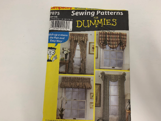 Simplicity For Dummies Sewing Pattern 7075 Window Treatments, Coverings, Curtains, Valances, Ruffle, Drapes, Drapery, Swags, Hangings, Coverings, Uncut, 2002