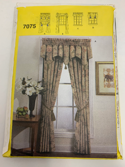 Simplicity For Dummies Sewing Pattern 7075 Window Treatments, Coverings, Curtains, Valances, Ruffle, Drapes, Drapery, Swags, Hangings, Coverings, Uncut, 2002