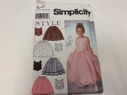 Simplicity Sewing Pattern 9457 Girls' Top, Skirt, Lined, Sleeveless, Square Neckline, Princess Seams, Full Skirt, Corset Back, Elastic Waist, Size 3-8, Uncut, 2000