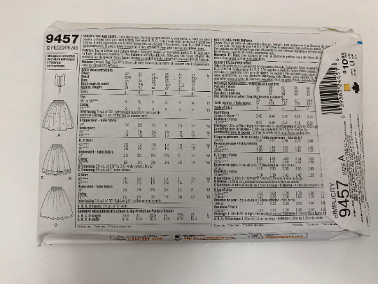 Simplicity Sewing Pattern 9457 Girls' Top, Skirt, Lined, Sleeveless, Square Neckline, Princess Seams, Full Skirt, Corset Back, Elastic Waist, Size 3-8, Uncut, 2000