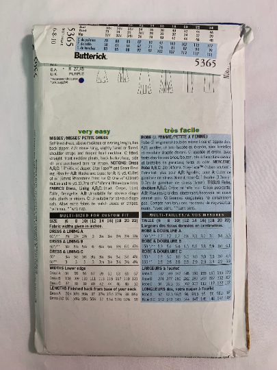 Butterick Sewing Pattern Donna Ricco 5365 Misses'/Misses' Petite Dress, Two Lengths, Close-Fitting, Shoulder Straps, Zipper, Draped Front, Pleats, Size 6-10, Uncut, Vintage 1998
