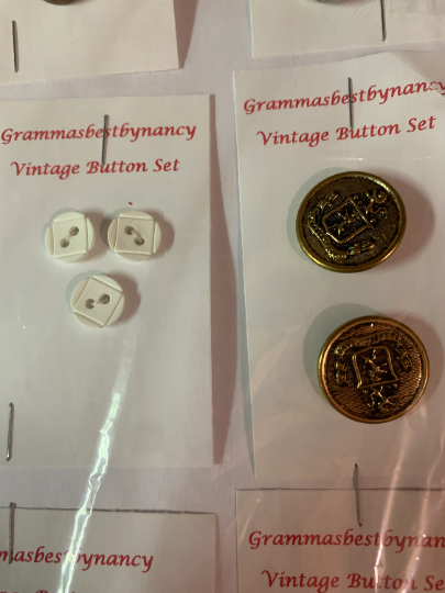 Vintage 9 Cards of Buttons, Yellow, Metal, Toggles, Crystal, Brown, White, (Envelope #2