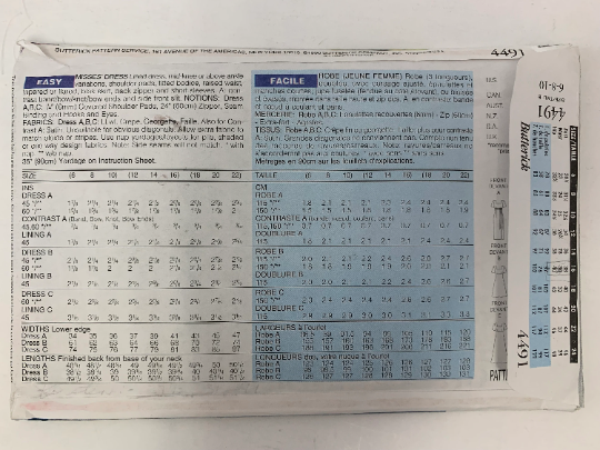 Butterick Sewing Pattern 4491 Misses' Dress, Two Lengths, Shoulder Pads, Fitted, Flared, Back Zipper, Front Slit, Sleeves, Size 6-10, Uncut, Vintage 1996